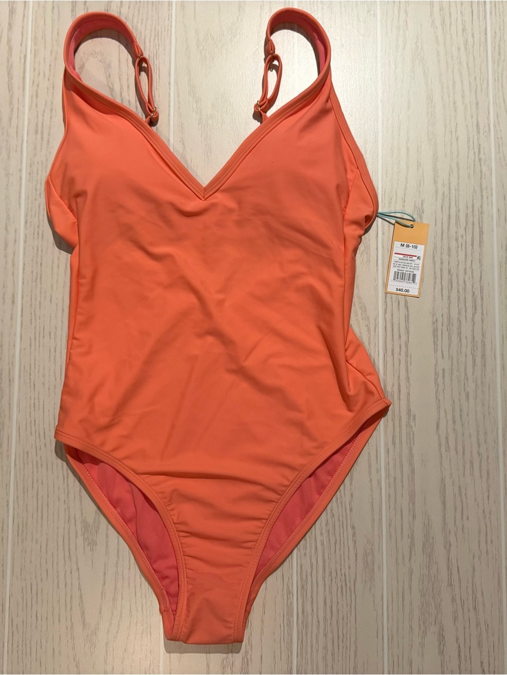 Kona Sol Coral One Piece Swimsuit Medium V Neck Padded High Leg NWT